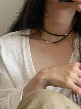 欧美设计师款简约皮绳拼接蛇骨链