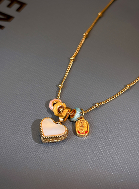 滴油红色双面爱心复古简约锁骨链