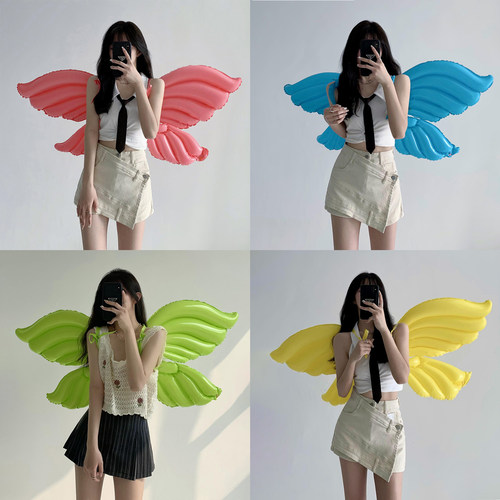 网红儿童充气天使之翼蝴蝶翅膀气球背饰街头摆摊汽球户外拍照道具 - 图0