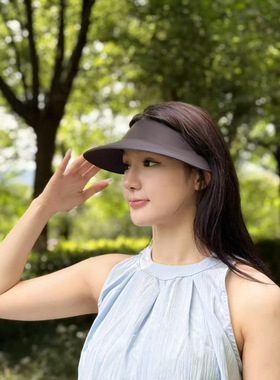 无痕一体防晒帽骑车防紫外线空顶遮阳帽大帽檐太阳帽子男女通用