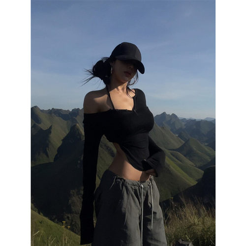 运动健身瑜伽撸铁训练V领纽扣性感显身材长袖T恤女紧身收腰打底衫 - 图2
