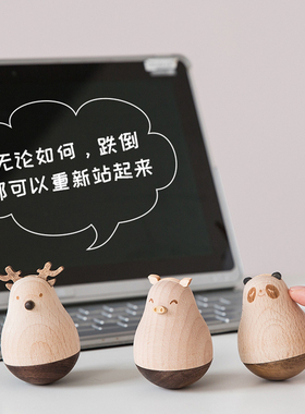 可爱小饰品生日礼物摆件桌面不倒翁木质木偶创意礼品女房间小摆设