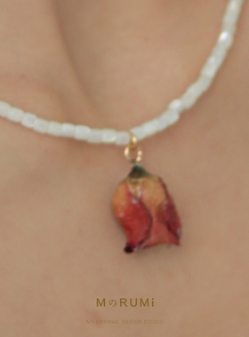 天然优雅玫瑰花贝母项链