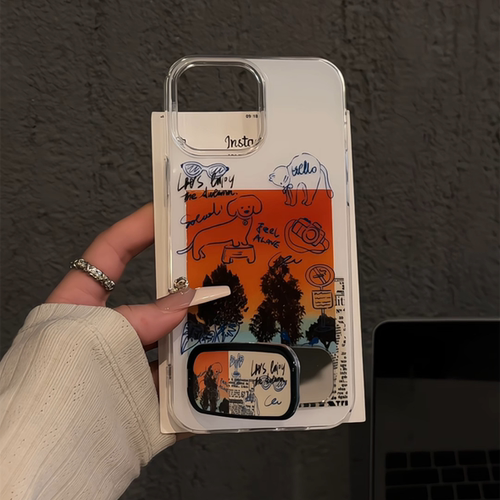 ins插画涂鸦线条适用于苹果17promax双层IMD手机壳iPhone16可爱小众保护套新款潮流红米k创意ins风华为mate70 - 图2