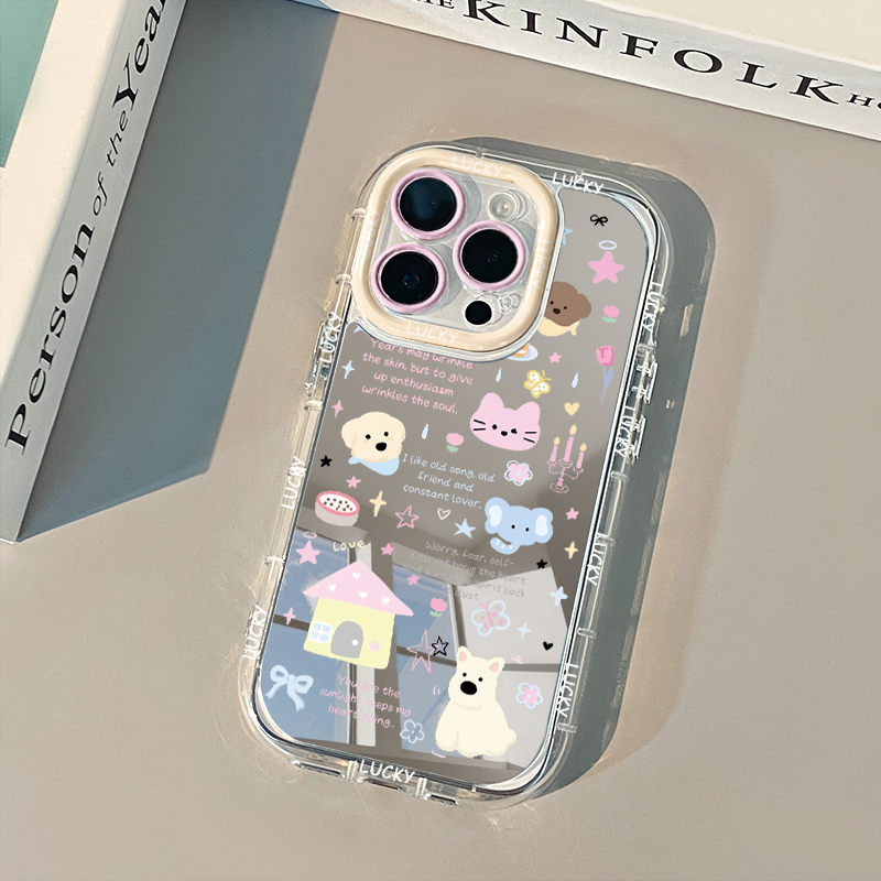 米黄小动物镜面适用于华为奶油壳oppo苹果15新iPhone14/12/11promax手机壳真我红米小米13pro/ultra - 图2
