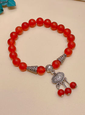 复古高级感红色马瑙如意锁手链女