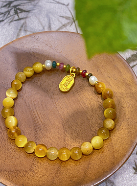 旗袍金虎石天然淡水珍珠手链小众