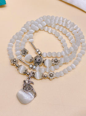 新中式玲珑球花朵猫眼石多圈手链