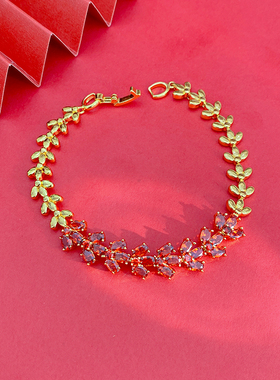 红色锆石手链女久不掉色金色手镯