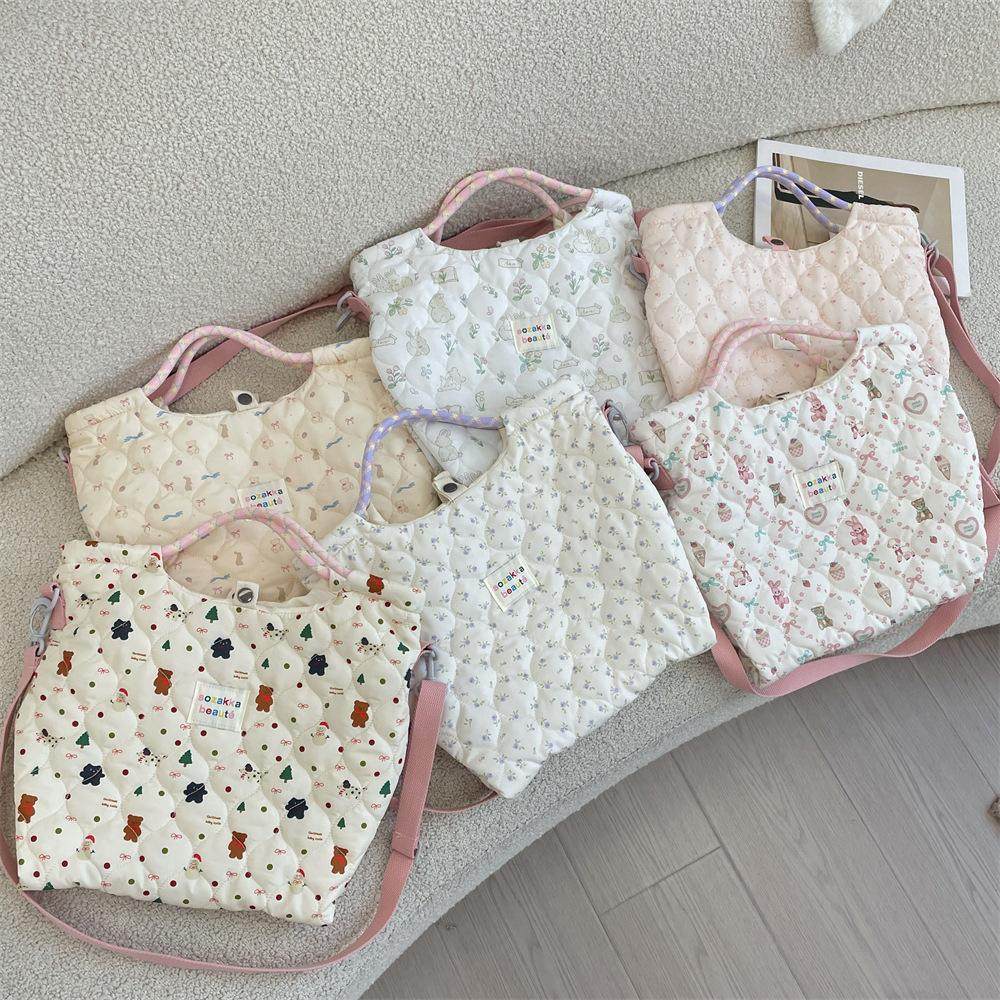 佑木包袋秋冬绗缝夹棉韩国卡通图案手拎包手提单肩斜挎按扣布袋女,淘宝优惠券,粉丝福利购,淘宝优惠卷