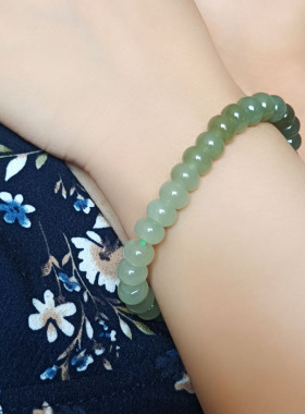 天然晴水和田玉白云碧水玉石手链白玉碧玉手串渐变色算盘珠送妈妈