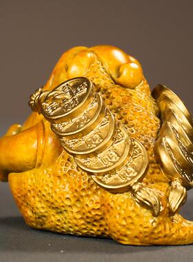 全铜彩绘黄铜卡通大肚金蟾小摆件吉祥喜庆桌面礼品居家工艺品书法