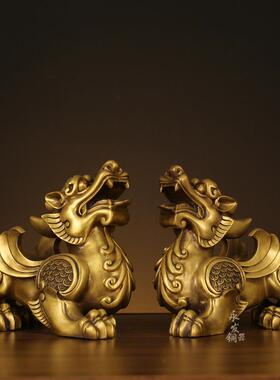 独角貔貅摆件一对招财客厅店铺家居办公室桌装饰全铜貔恘开业礼品