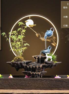 创意悬壶流水装饰摆件进鱼缸循环水招财生财客厅家居桌面开业礼品