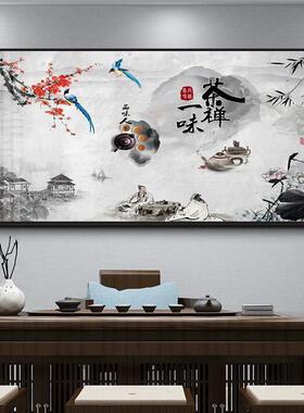 新中式茶馆茶室茶楼装饰画书房办公室壁画客厅沙发背景墙挂画茶道