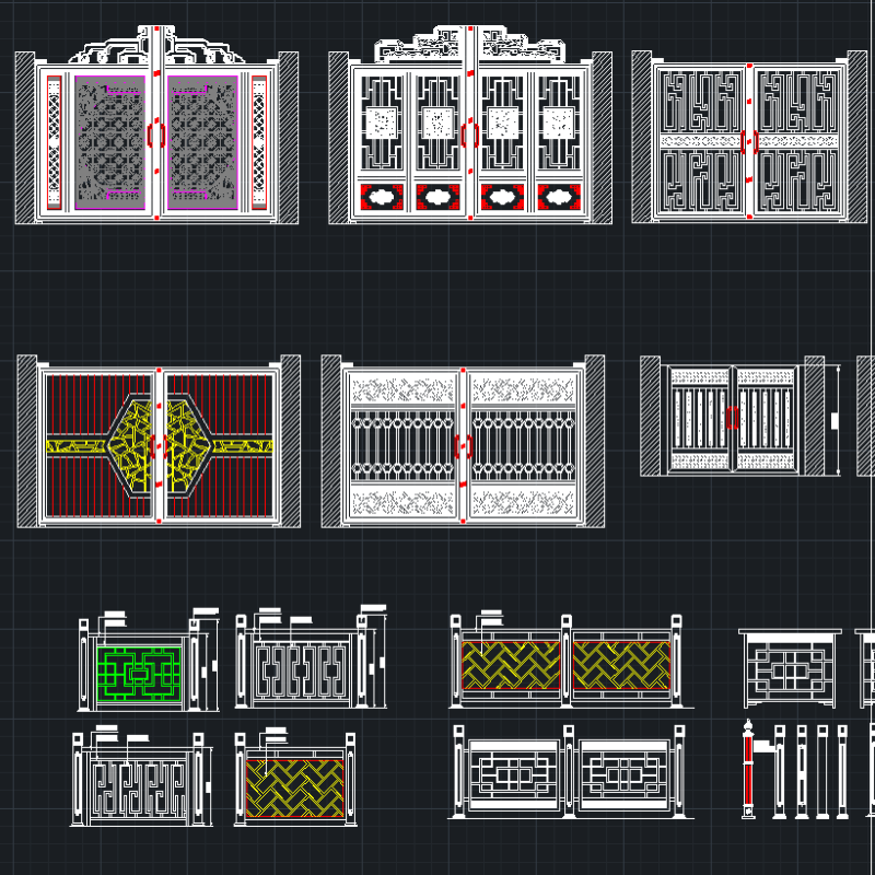 中式别墅门欧式铝艺铁艺庭院门图集栏杆护栏图块围栏设计CAD图库-图2