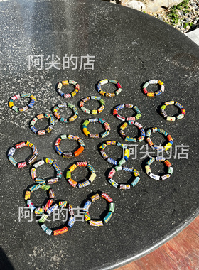 阿尖同款加纳手工手串琉璃彩色手绘波西米亚嬉皮小众风
