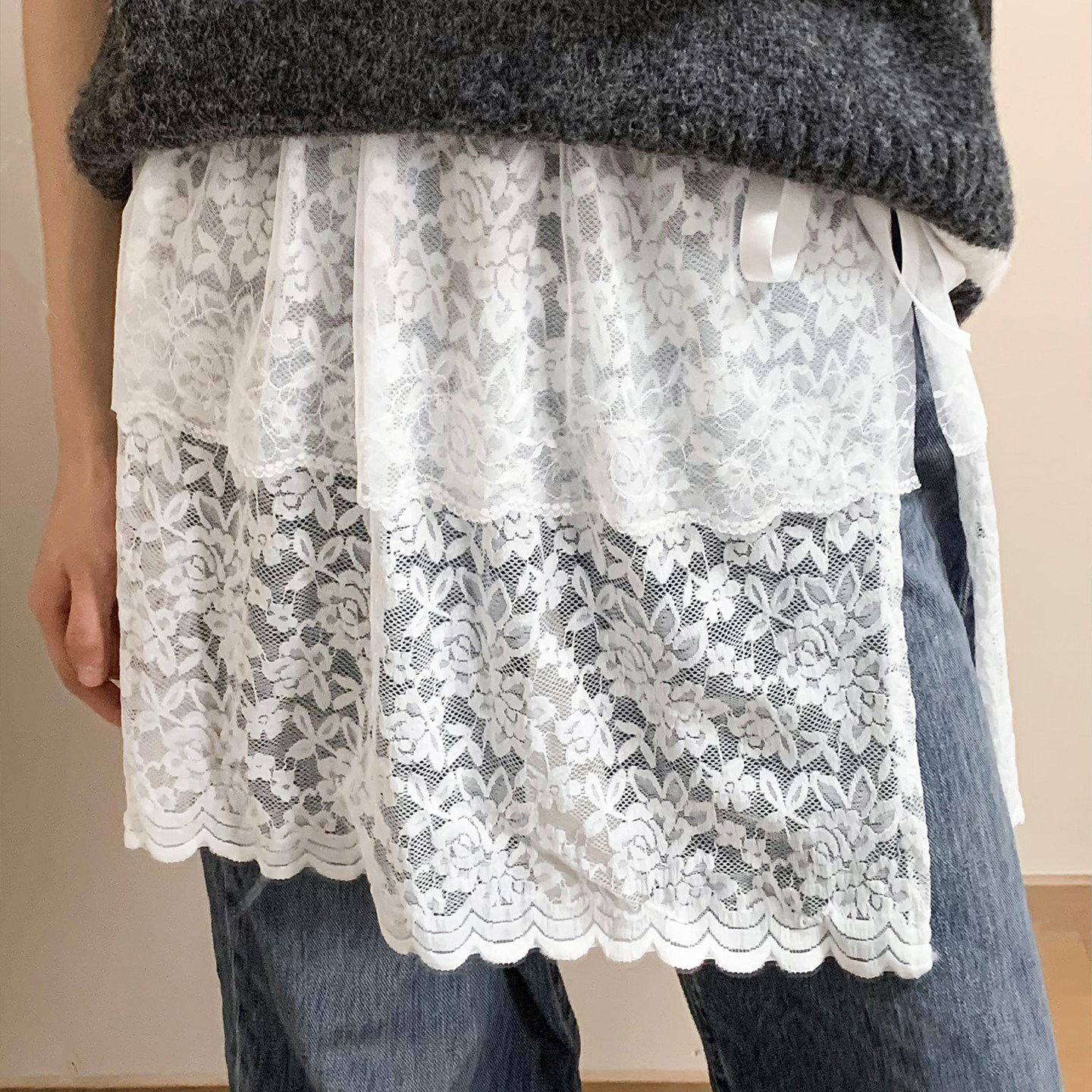 韩系长款蕾丝遮胯屁帘女春夏叠穿高级配牛仔裤子打底裙半身裙短裙,淘宝优惠券,粉丝福利购,淘宝优惠卷