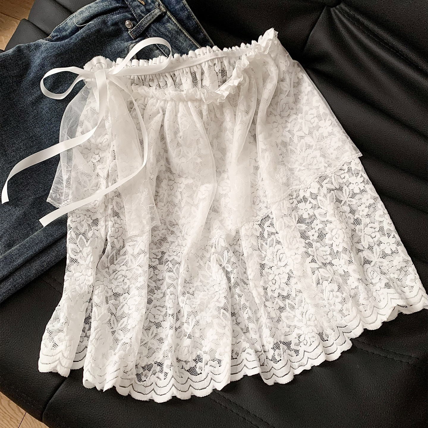 韩系长款蕾丝遮胯屁帘女春夏叠穿高级配牛仔裤子打底裙半身裙短裙,淘宝优惠券,粉丝福利购,淘宝优惠卷