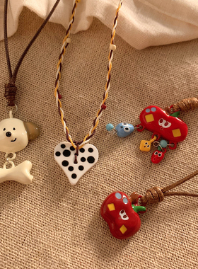 多巴胺彩色卡通苹果编织绳项链