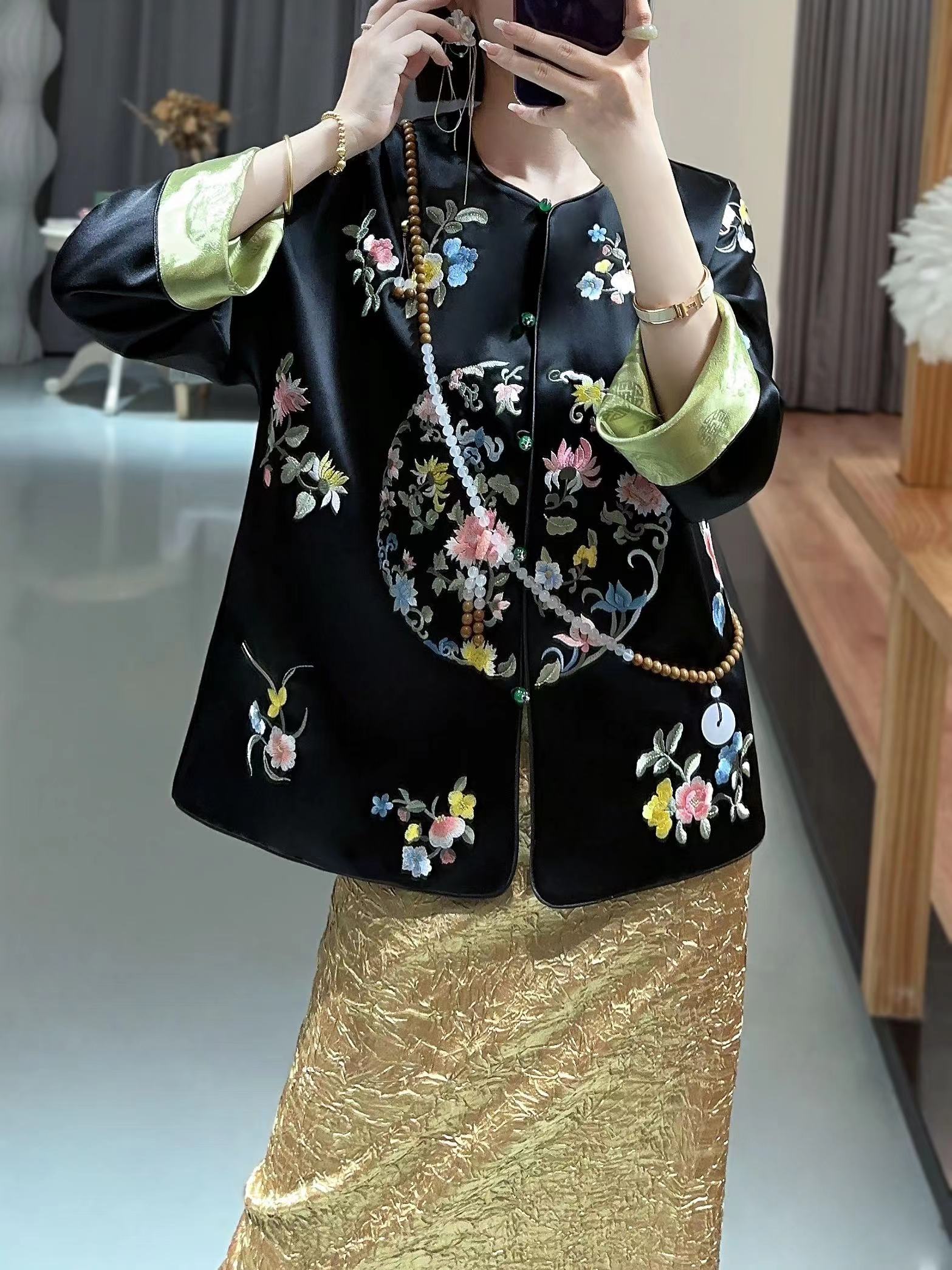 藏月新中式女装唐装中国风上衣2024春季花鸟重工刺绣复古典雅外套-图2