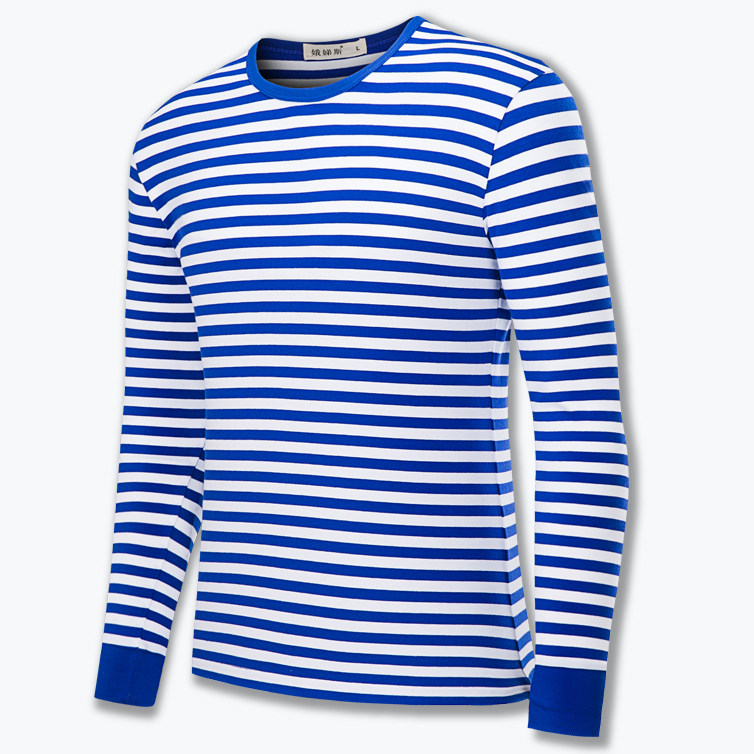 Domestic sea soul shirt men's long-sleeved T-shirt blue and white stripes middle-aged and elderly ribbed sleeves sweatshirt pure cotton bottoming shirt T