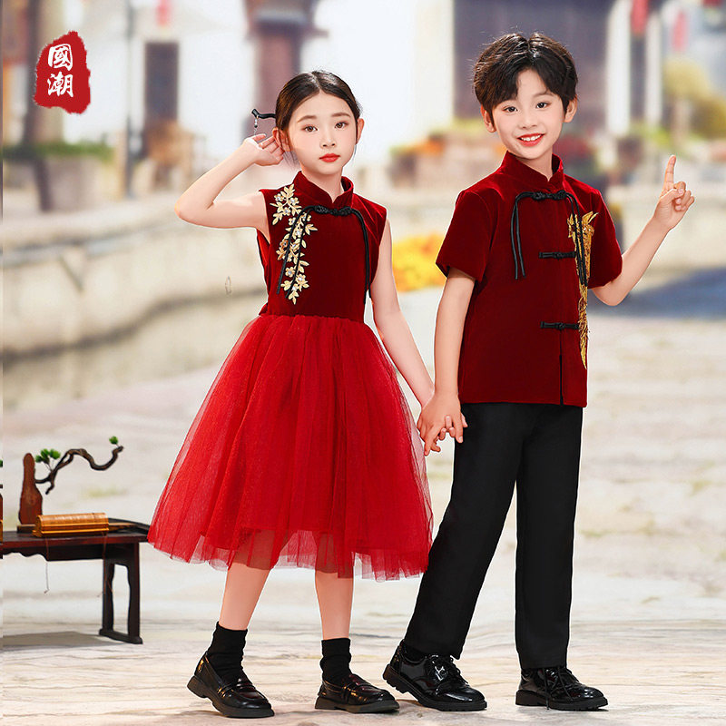 儿童演出服新中式演讲小学生大合唱团表演服国风男女童诗歌朗诵服,淘宝优惠券,粉丝福利购,淘宝优惠卷