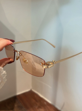 无框长方形茶色太阳镜紫色墨镜