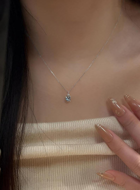 蓝色爱心项链女轻奢小众蓝眼泪锁骨链简约心形锆石颈链送女友礼物