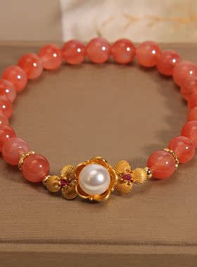 天然盐源玛瑙水晶手链女花朵手串