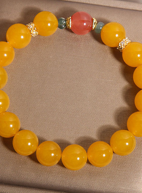 新中式国风黄玉水晶手链女款轻奢小众高级感招财转运盐源玛瑙手串