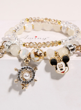 时尚风多元素琉璃珠吊坠水晶手链