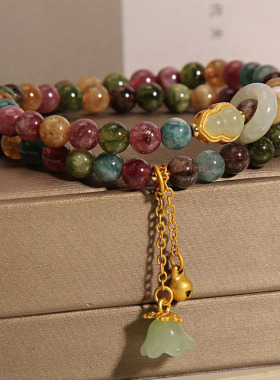 碧玺双圈手链女葫芦铃兰花手串