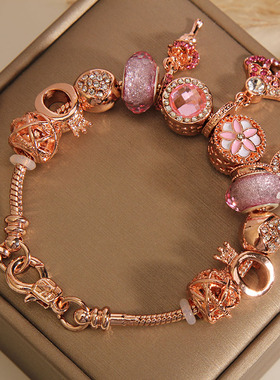 潘家风格韩版玫瑰花朵吊坠手串女