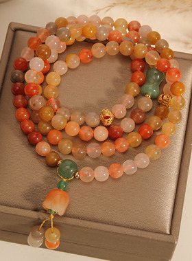 天然彩色新疆金丝玉多圈手链女夏