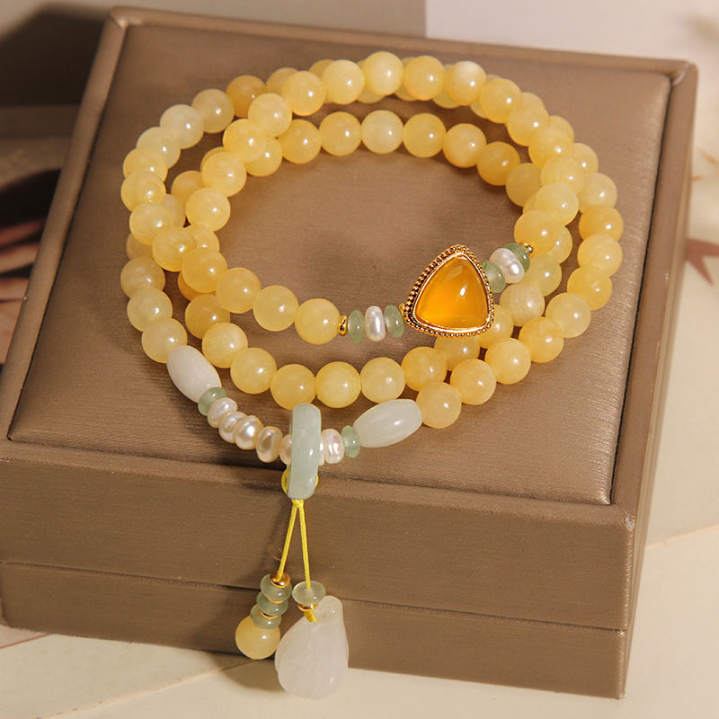 新中式天然黄玉多层串珠手链女款高级感轻奢小众精致多圈手串礼物 - 图2