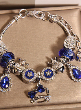 新中式海洋风蓝色潘家手链女轻奢小众高级感小猫水滴吊坠手串手环