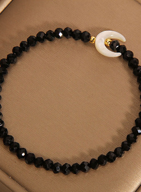 黑色水晶手链女星月贝壳手串手饰