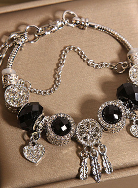 高级感黑色琉璃珠水晶手链女轻奢小众精致时尚气质捕梦网手串手环