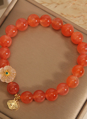 天然盐源玛瑙手链女轻奢小花手串