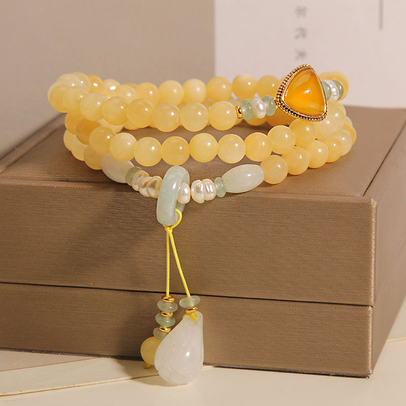 新中式天然黄玉多层串珠手链女款高级感轻奢小众精致多圈手串礼物 - 图0