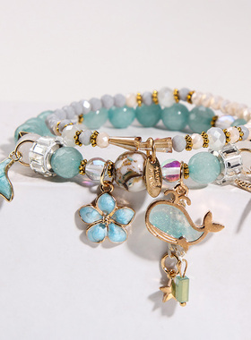 鲸鱼尾水晶手链手串女姐妹甜美