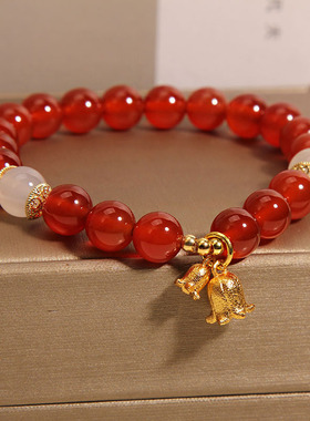 红玛瑙手链女轻奢铃兰花吊坠手串