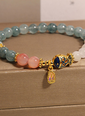 蓝水翡翠盐源白玉水晶金鱼手链女