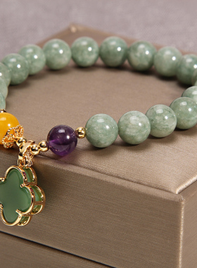 小众设计清新简约玉石玉珠四叶草