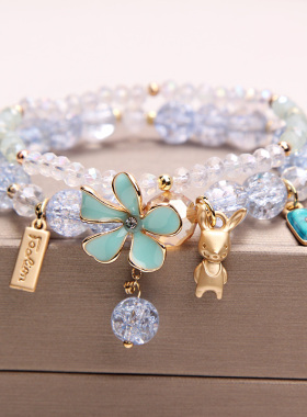 小清新风串珠花朵吊坠水晶手链