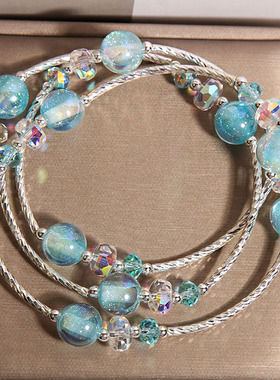 薰衣草紫色夜光海蒂珠手链女小众轻奢多圈叠戴水晶手串送闺蜜礼物