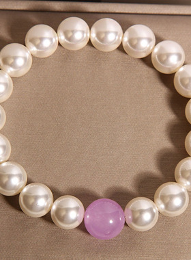 新中式大颗粒珍珠手链女轻奢小众高级感蓝色海纹石手串送闺蜜礼物