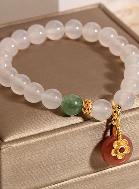 复古荔枝冻白玛瑙手链平安扣手串