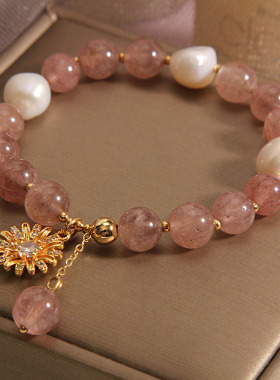 招桃花水晶手链女小众淡水珍珠